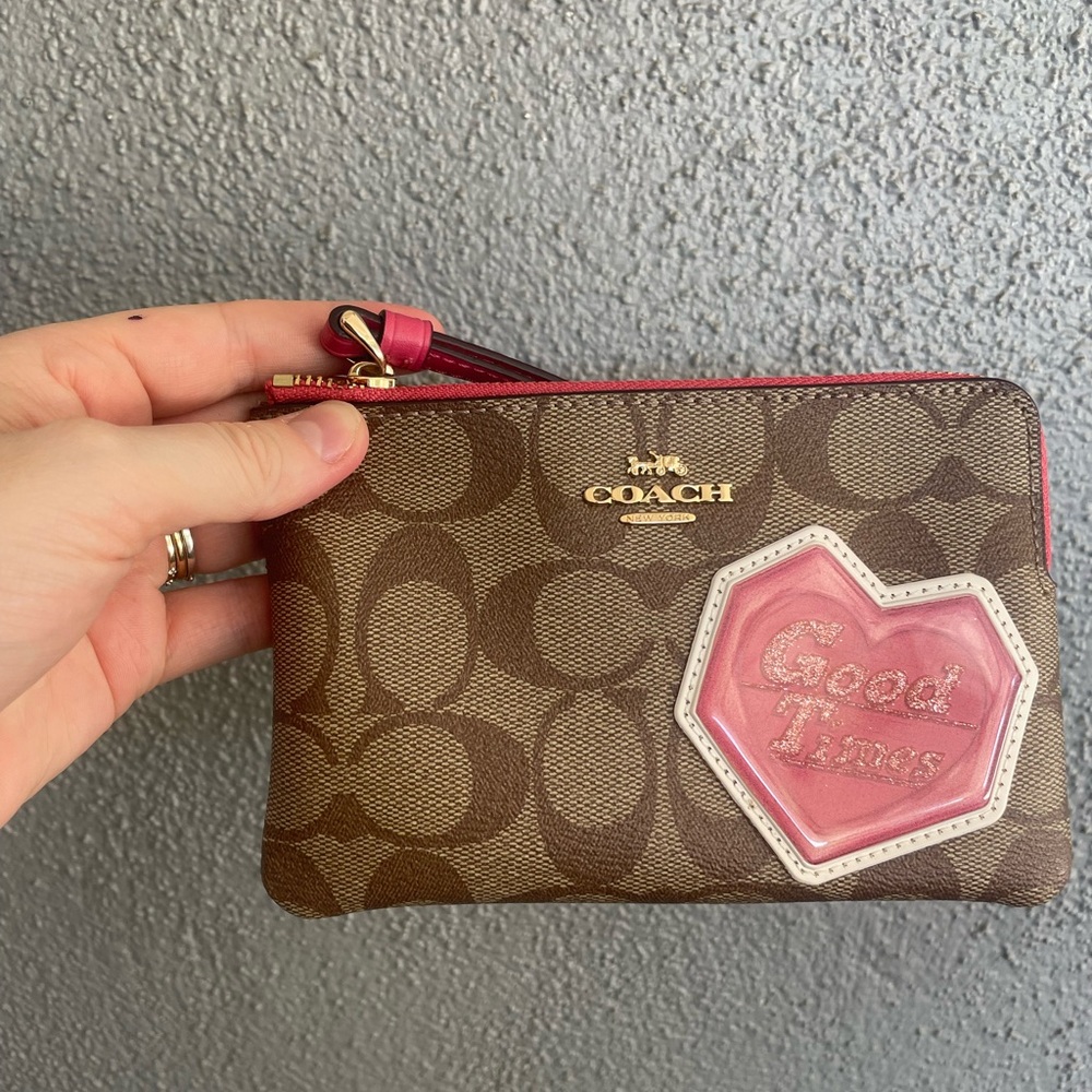 Coach Brown and Pink Monogram Wristlet